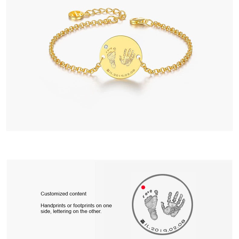 Baby Hand and Footprints Round Brand Silver Bracelet