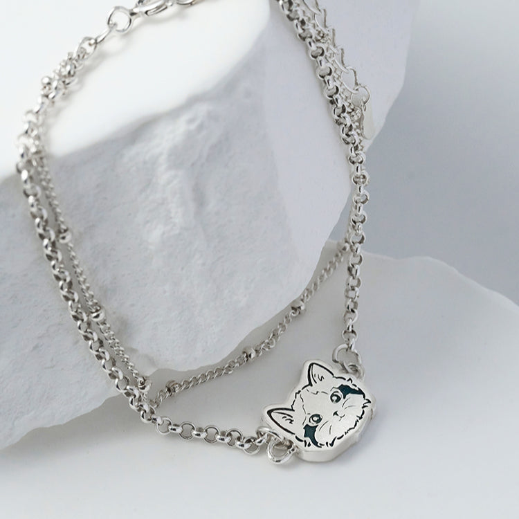 Pet Avatar Custom Sterling 925 Silver Double Chain Bracelet