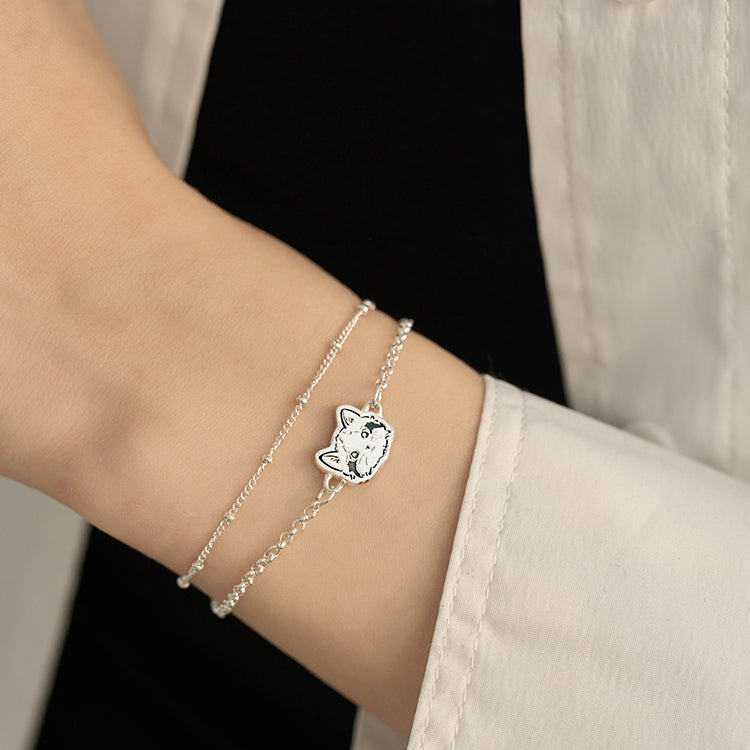 Pet Avatar Custom Sterling 925 Silver Double Chain Bracelet