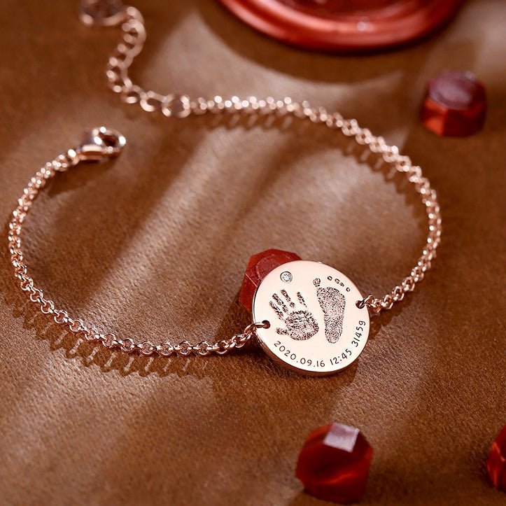 Baby Hand and Footprints Round Brand Silver Bracelet