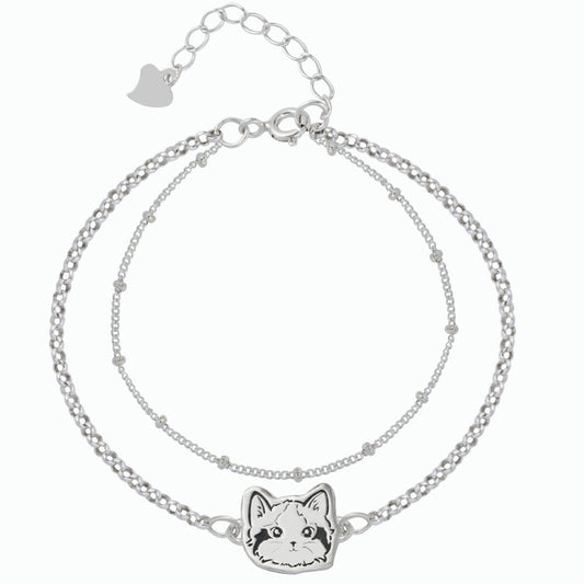 Pet Avatar Custom Sterling 925 Silver Double Chain Bracelet